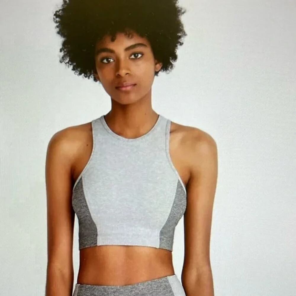 Outdoor Voices Womens Size XS Athena Crop Tank Top Dove‎ Ash Racerback High Neck